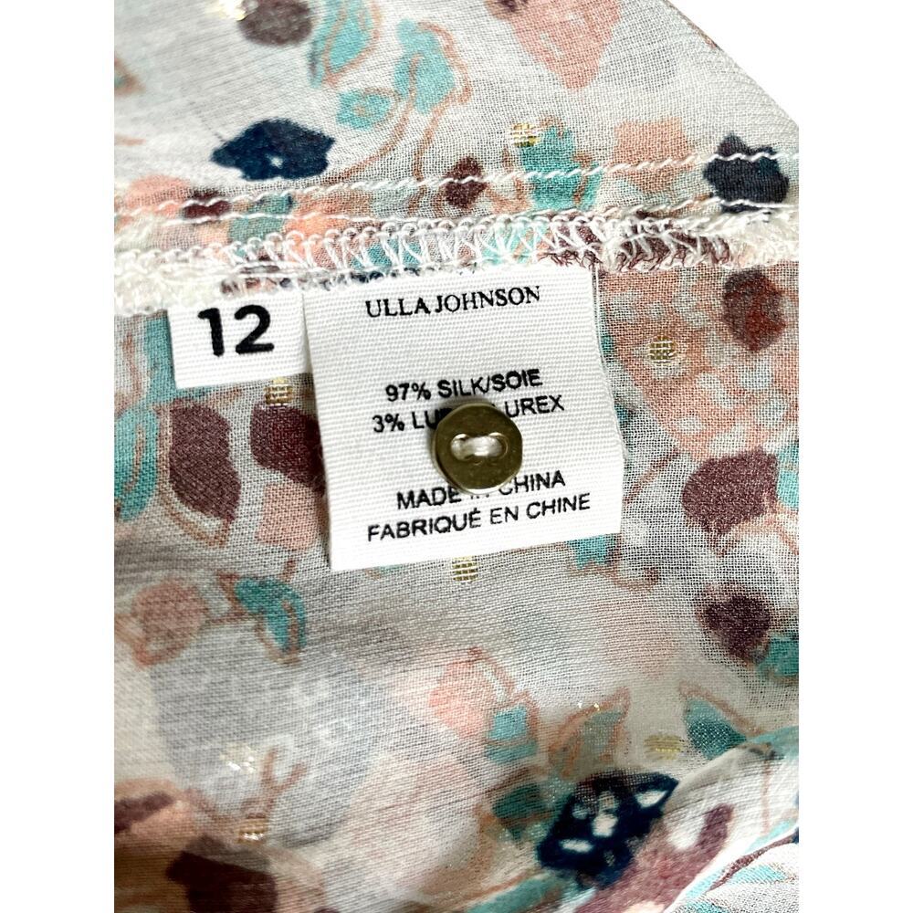 Ulla Johnson Edith Blouse 12 Gardenia Floral Silk Metallic Ruffle Top - Picture 7 of 9
